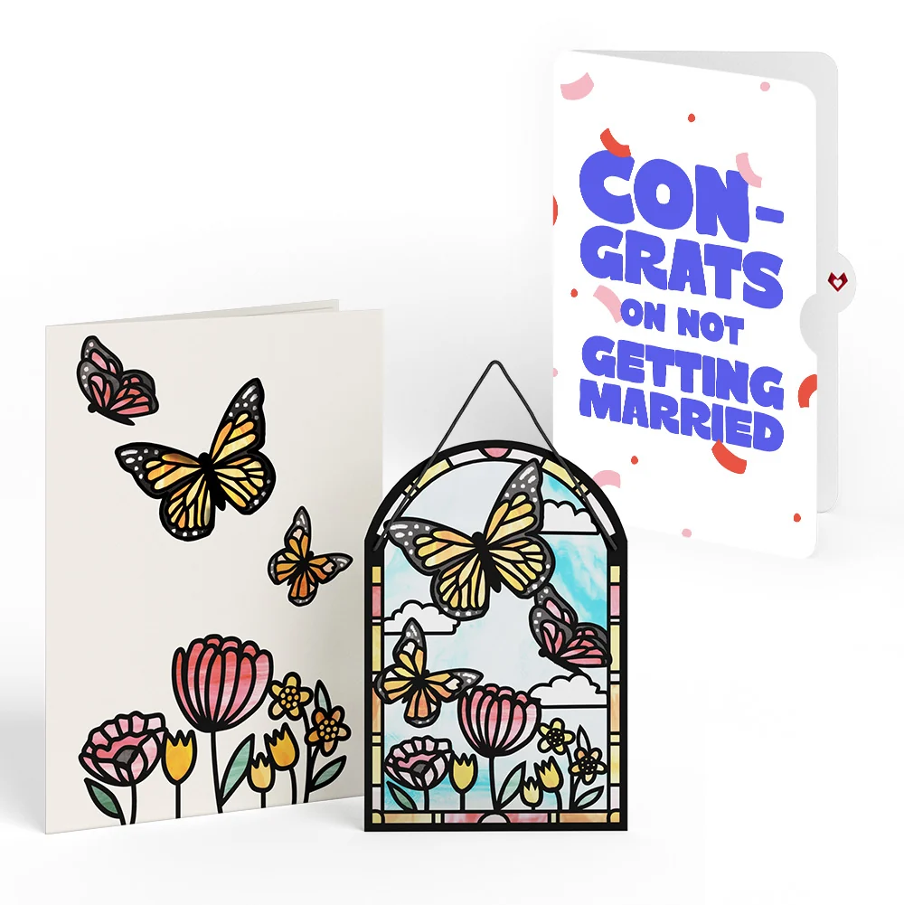 Lovepop Butterfiles Breakup Suncatcher Card and Playful Confetti Sentiment Set Glass