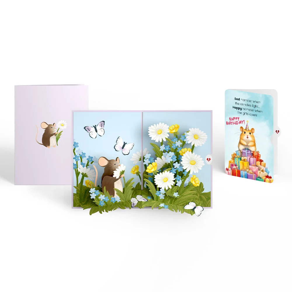 Lovepop Field Mouse in the Flowers Birthday Pop-Up Card and Happy Hamster Sentiment Set Candle