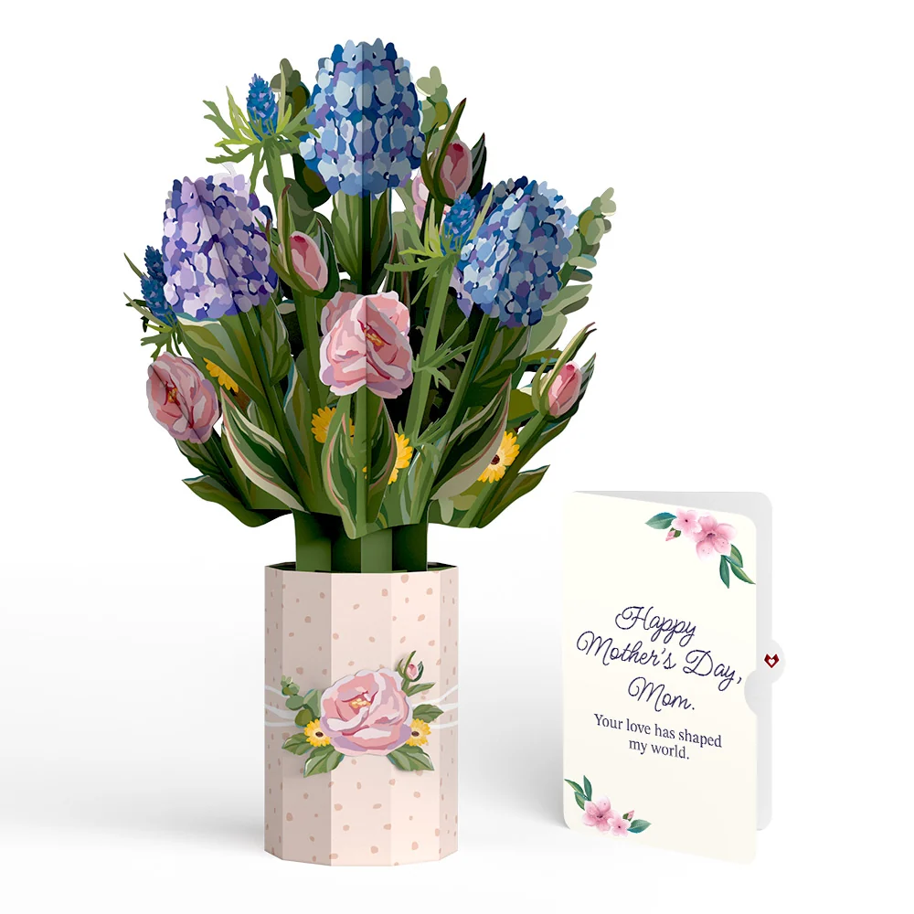 Lovepop Hydrangea Mother's Day Bouquet and Sentiment Set for Mom Vase