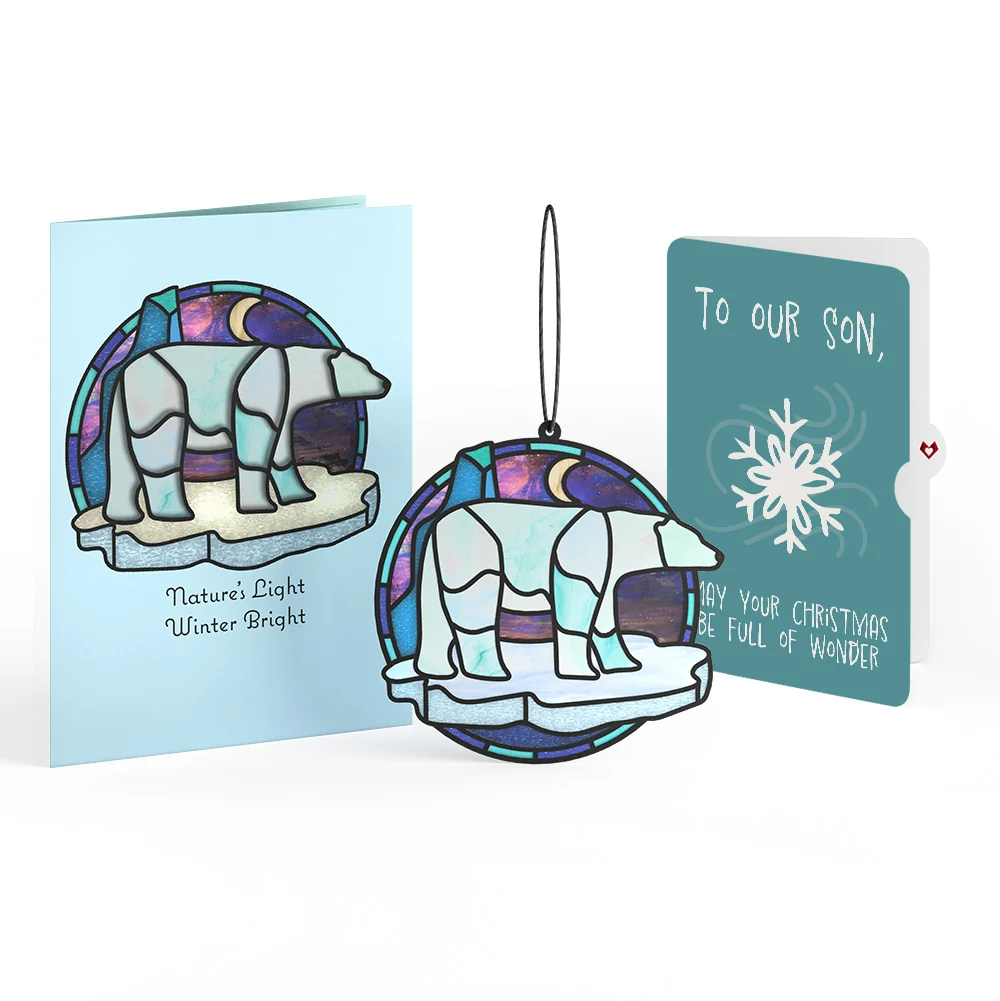 Lovepop Nature's Light Polar Bear Christmas Suncatcher Card and Sentiment Set for Son Glass