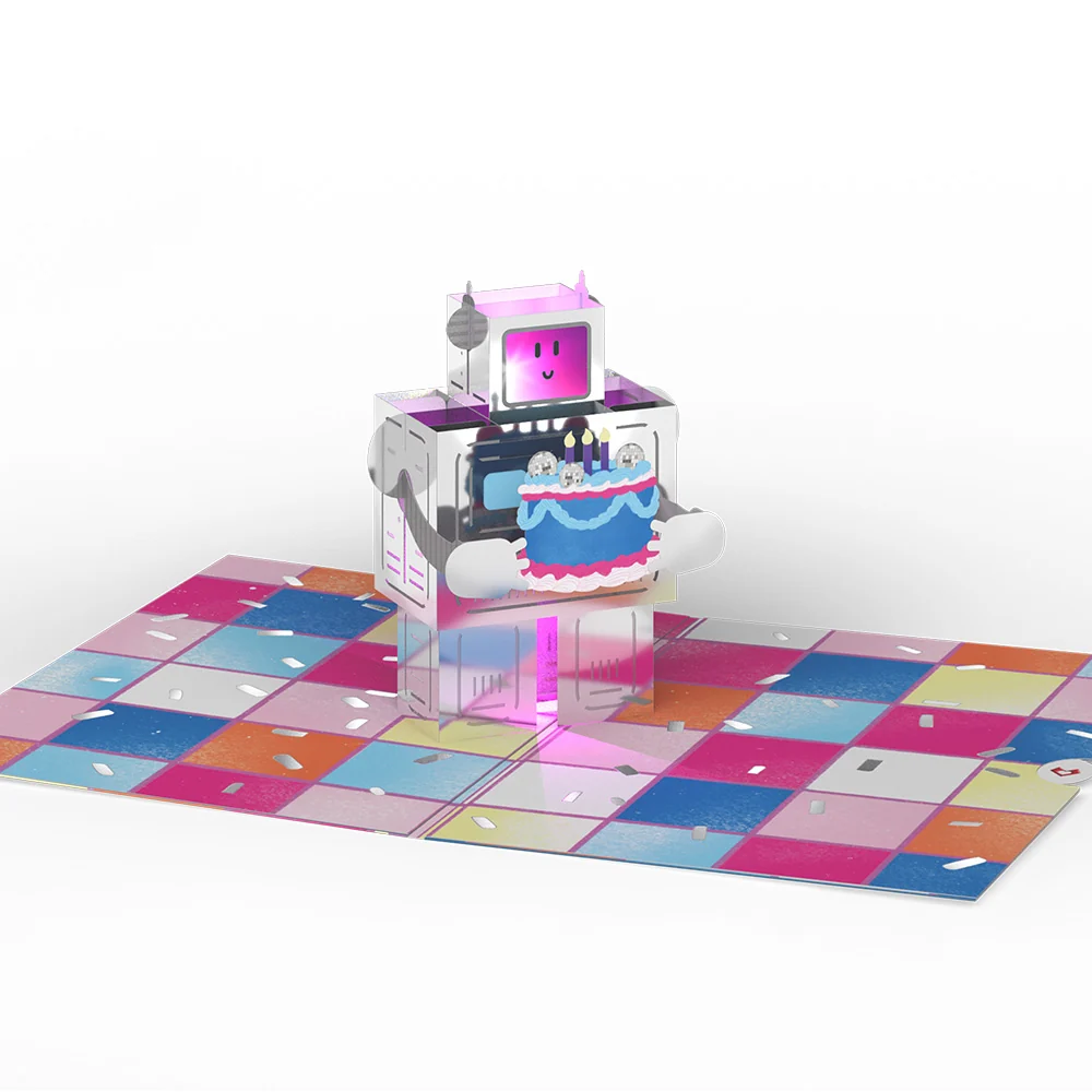 Lovepop Robot Birthday Party Music and Lights Pop-Up Card - Image 3