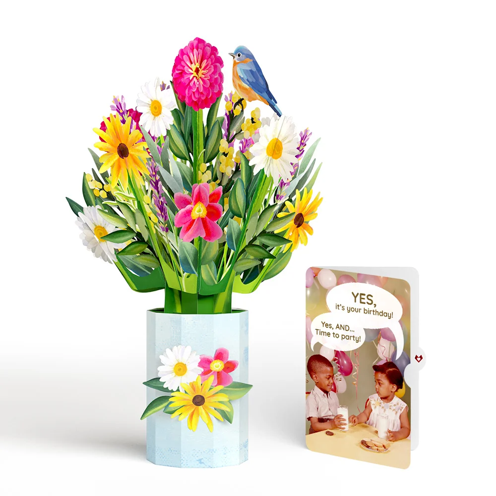 Lovepop Black-Eyed Susan Birthday Bouquet and Time to Party Sentiment Set Vase