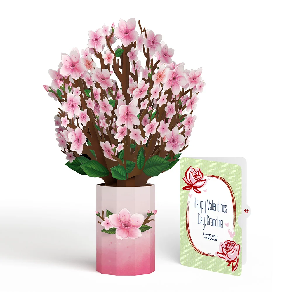 Lovepop Cherry Blossom Valentine Bouquet and Sentiment Set for Grandmother Vase