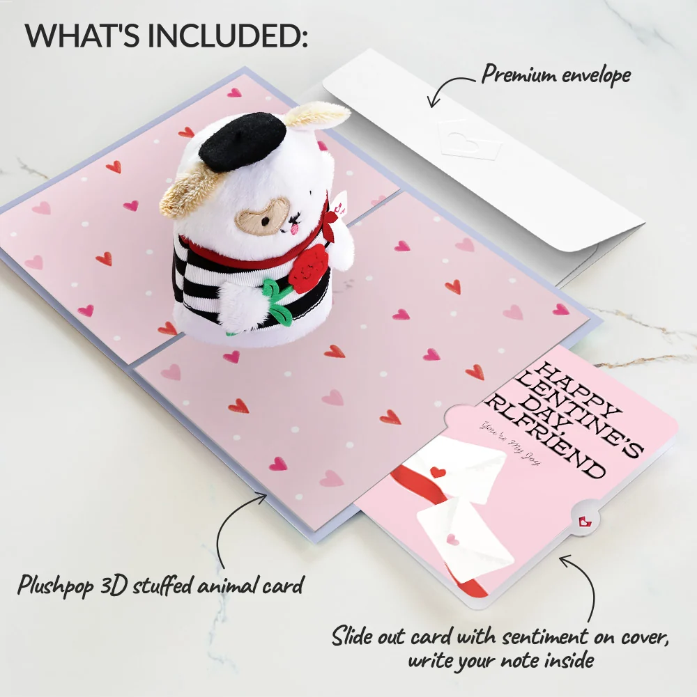 Lovepop French Love Dog Valentine Plushpop Card and Sentiment Set for Girlfriend - Image 2