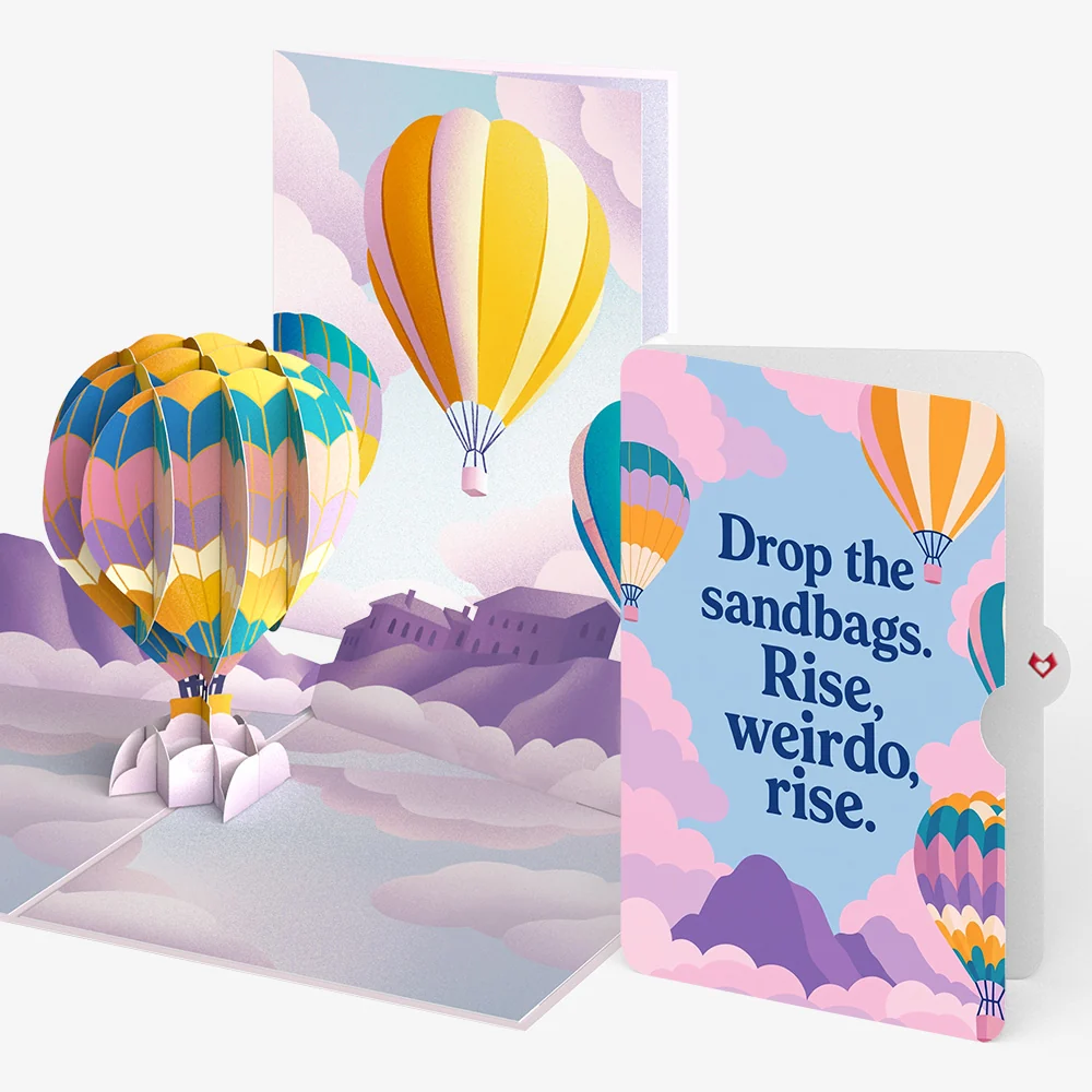 Lovepop Majestic Hot Air Balloon Birthday Pop-Up Card and Rise Weirdo Rise Sentiment Set Cream