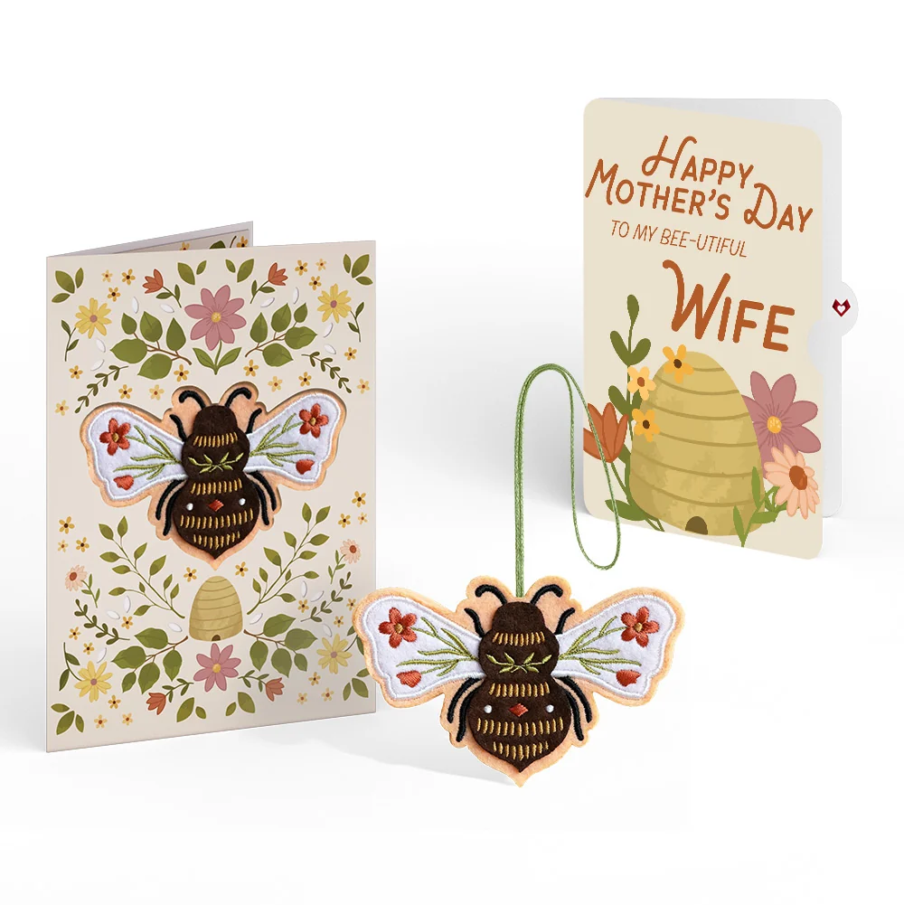 Lovepop Botanical Bee Mother’s Day HeartFelt Charm Card and Sentiment Set for Wife Cream