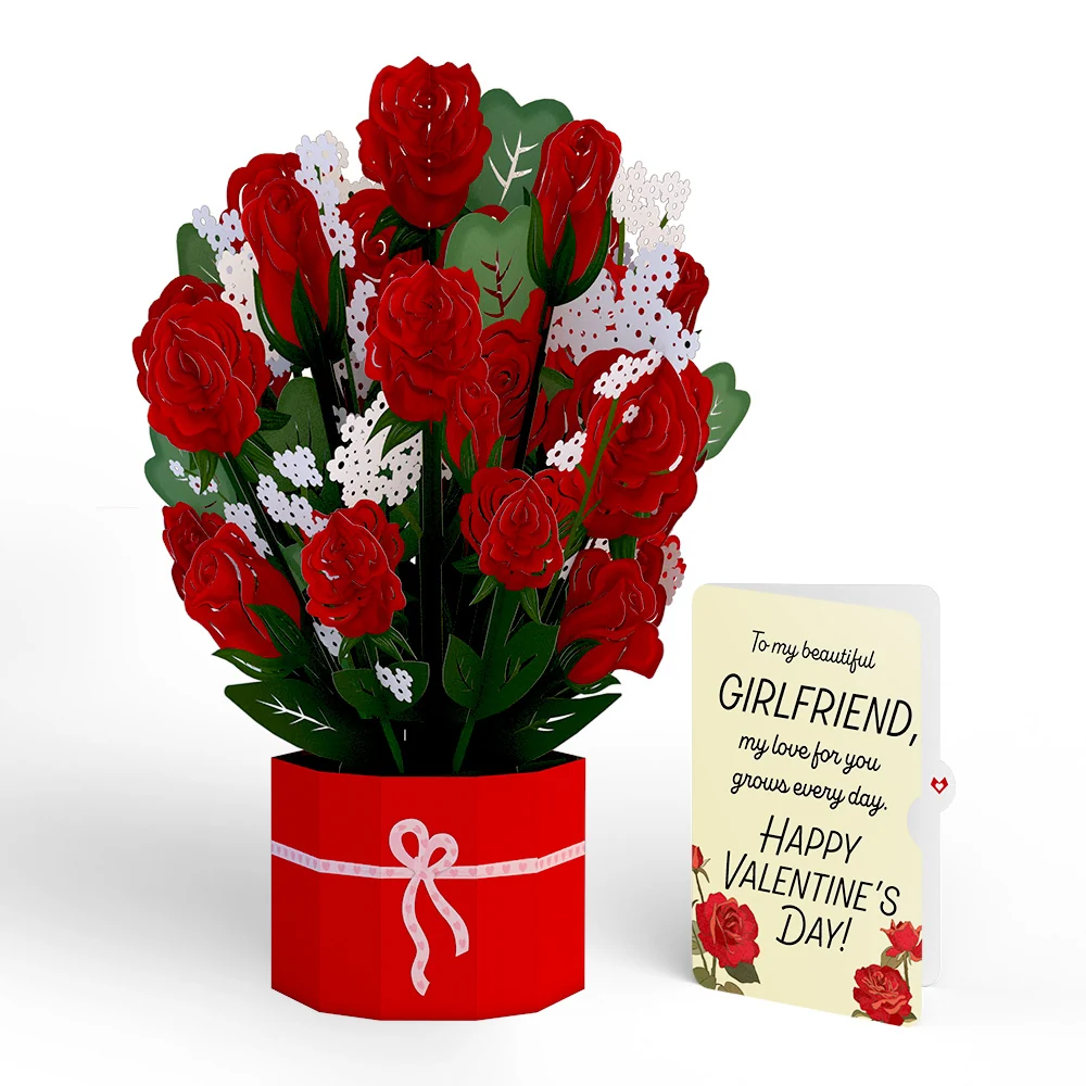 Lovepop Red Rose Valentine Grand Bouquet and Sentiment Set for Girlfriend Vase