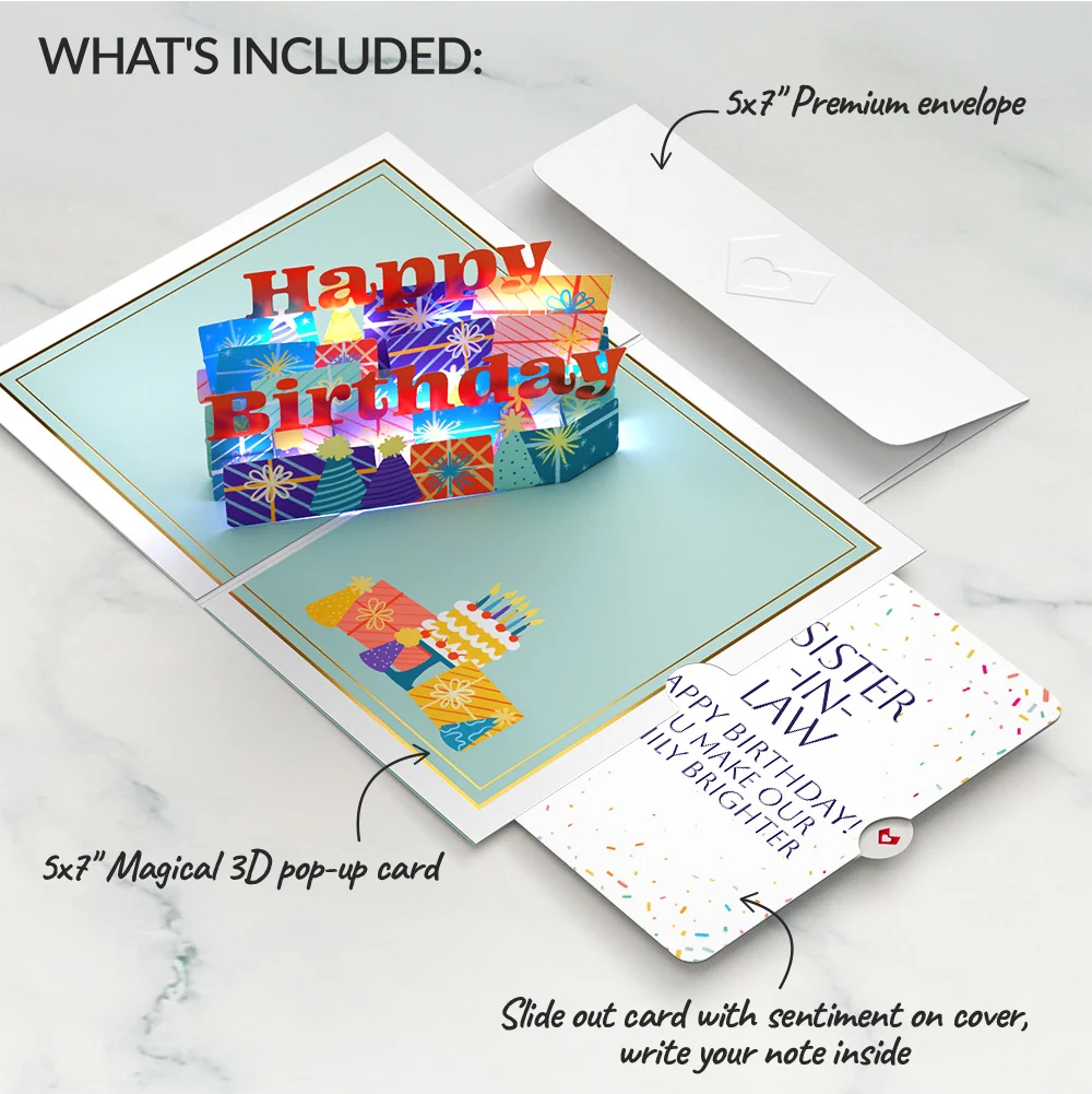 Lovepop Wishing You a Happy Birthday Music and Lights Pop-Up Card and Sentiment Set for Sister-in-law - Image 2
