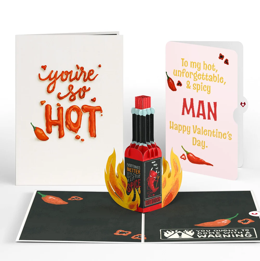 Lovepop Hot Sauce Valentine Pop-Up Card and Sentiment Set for Him – You’re So Hot Bottle