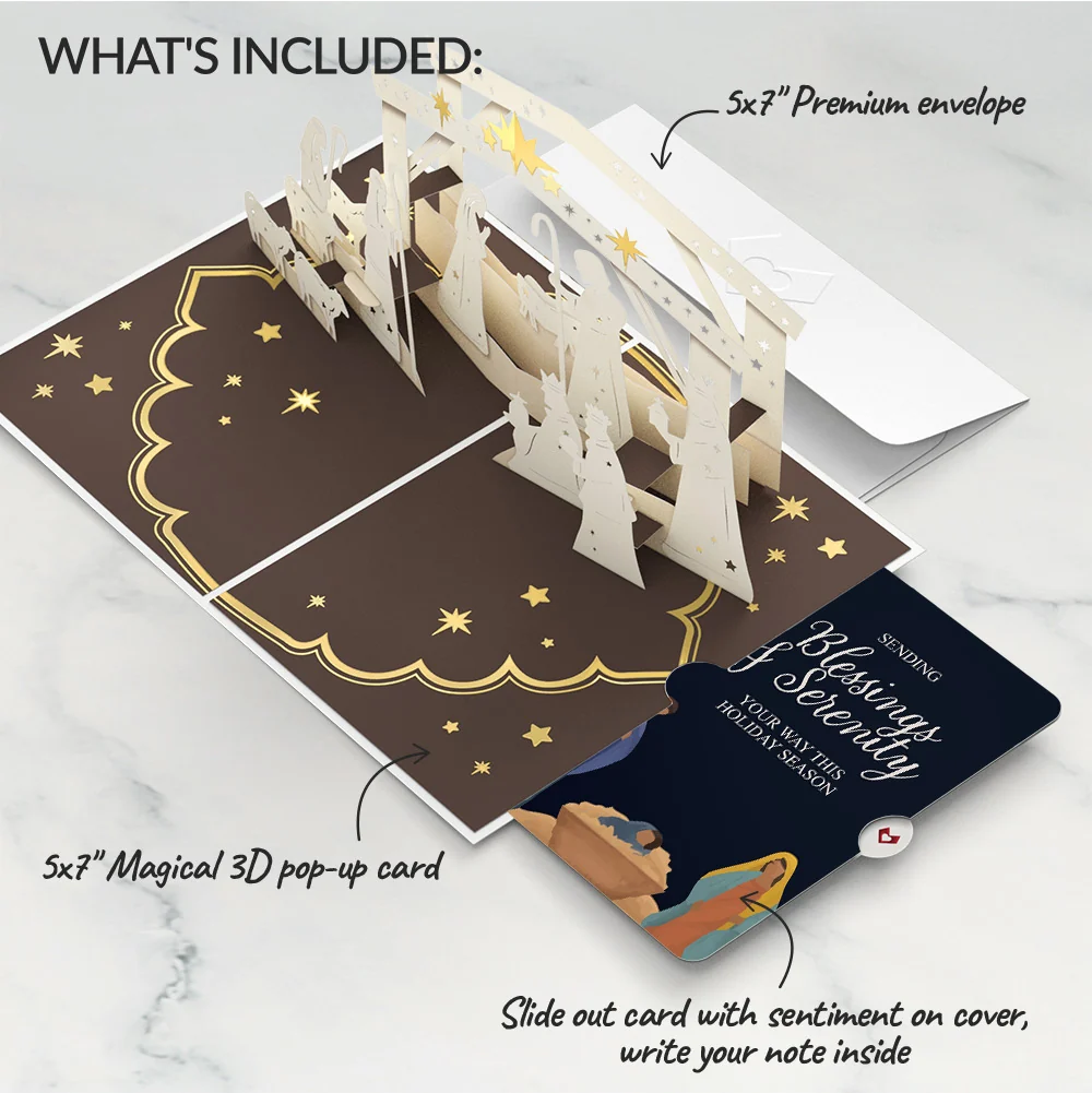 Lovepop Elegant Nativity Christmas Pop-Up Card and Blessings & Serenity Sentiment Set Cream - Image 2