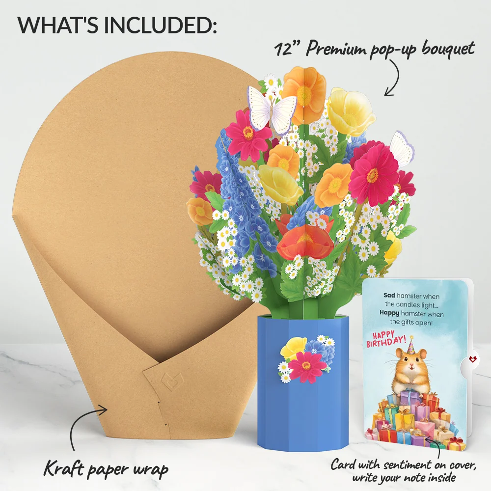 Lovepop Wildflower Birthday Bouquet and Happy Hamster Sentiment Set Candle - Image 2