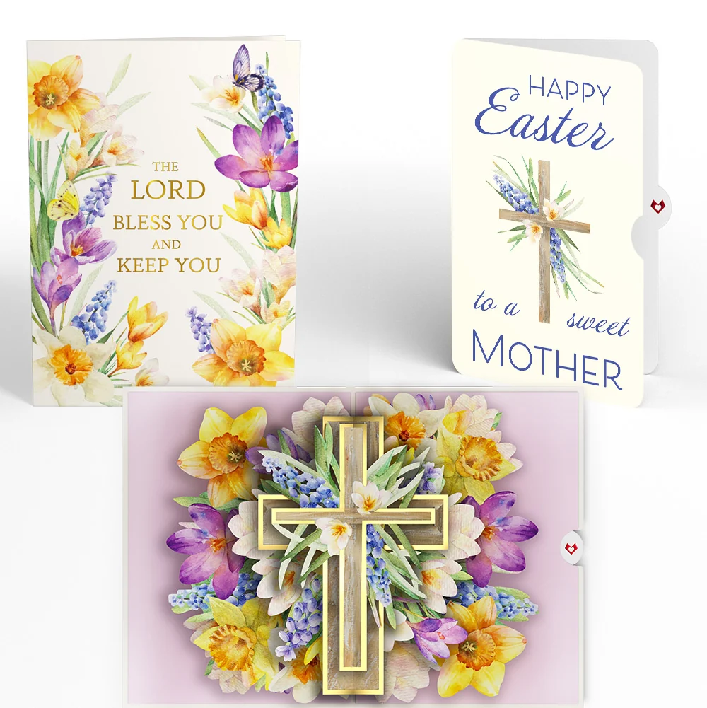 Lovepop The Lord Bless You Floral Cross Easter Pop-Up Card and Wildflower Cross Grace Sentiment Set for Mom