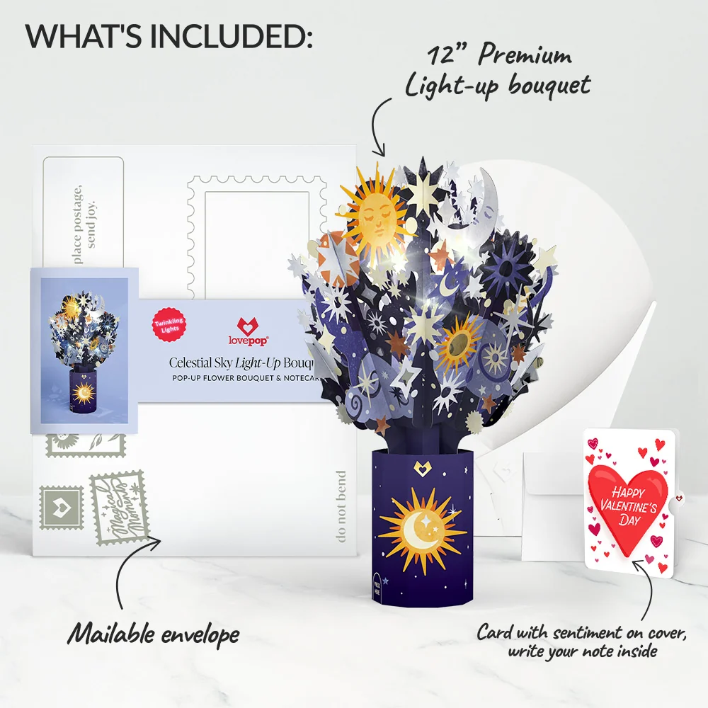 Lovepop Celestial Sky Valentine Light-Up Bouquet and Big Sweet Heart Sentiment Set Vase - Image 2