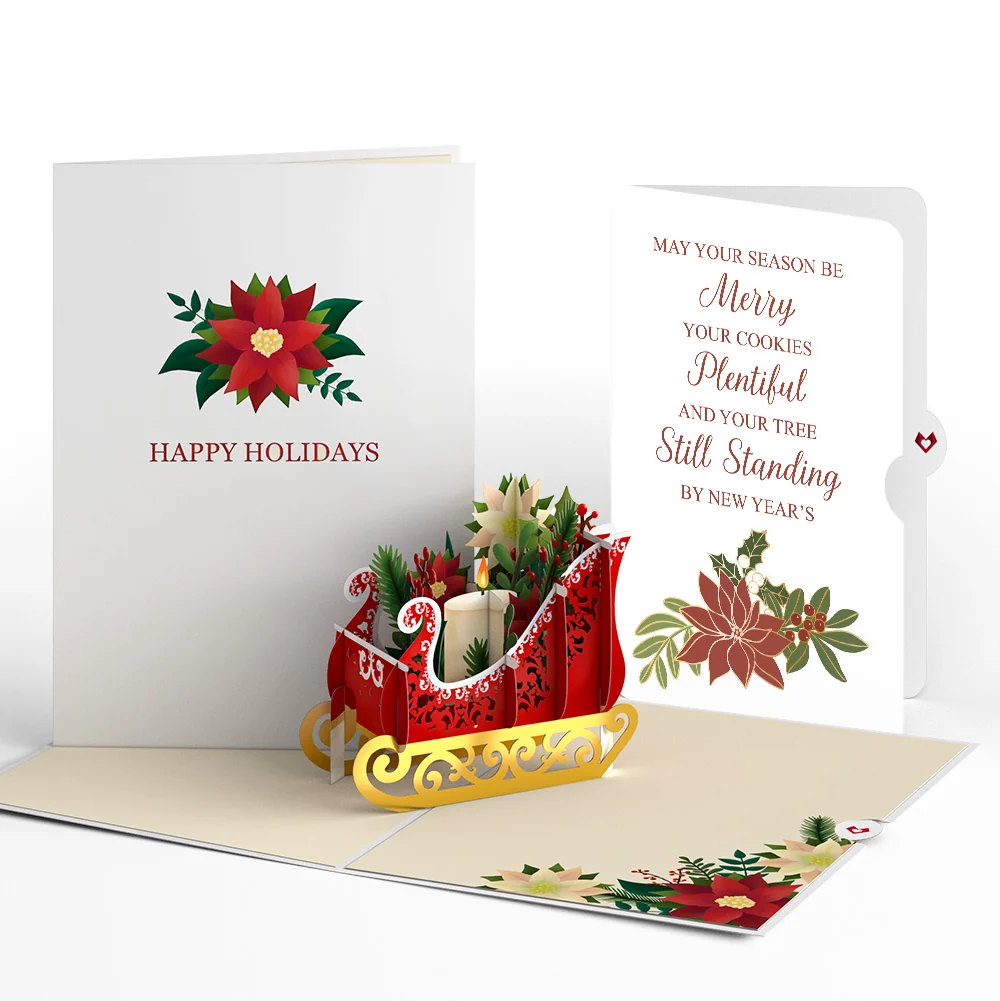 Lovepop Holiday Poinsettia Sleigh Pop-Up Card and Merry & Plentiful Sentiment Set Candle