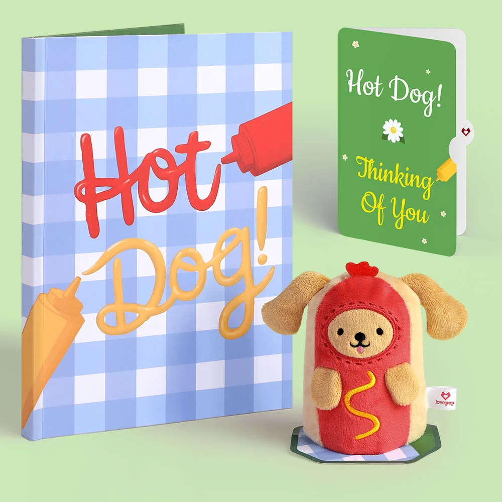 Lovepop 'Hot Dog!' Thinking of You Plushpop Card and Sentiment Set Bottle