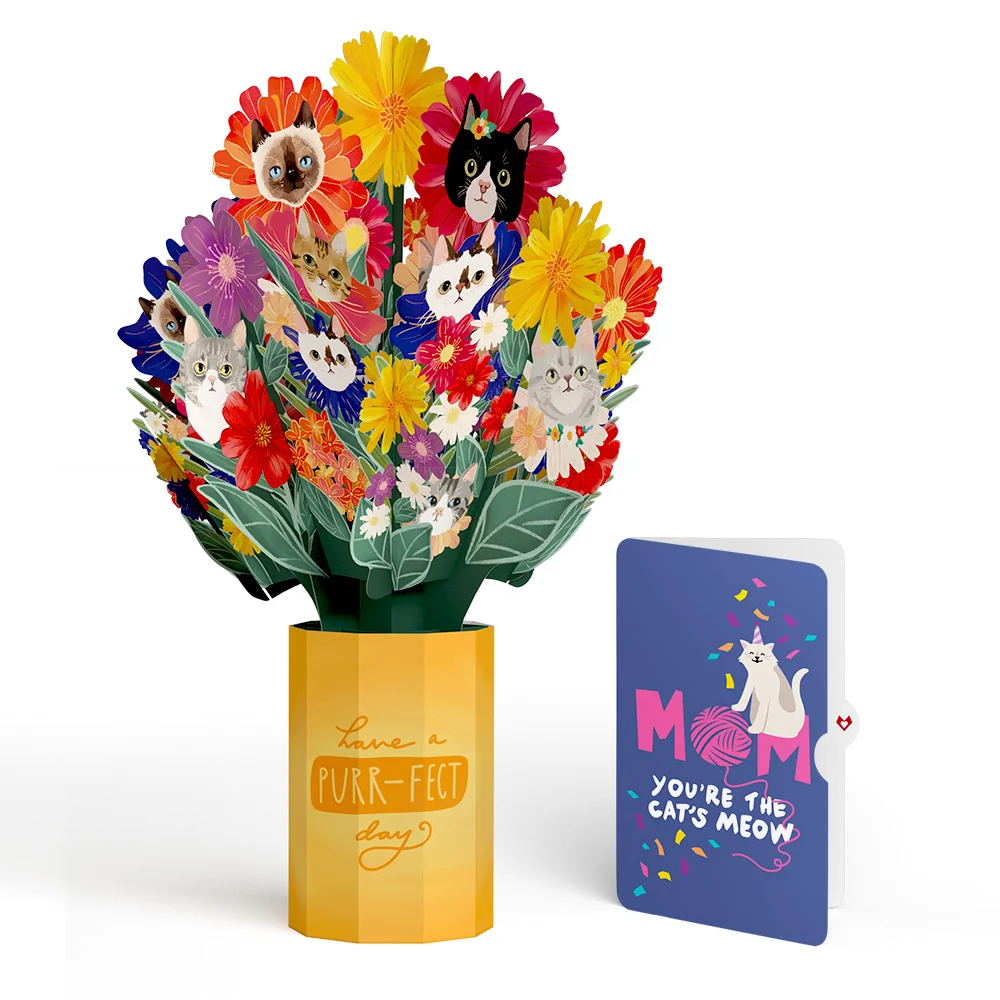 Lovepop Purr-fect Cat Birthday Bouquet and Sentiment Set for Mom Vase
