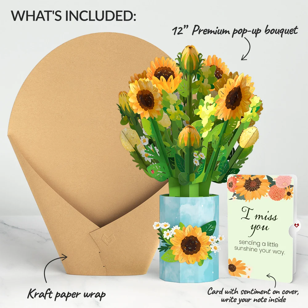 Lovepop Sunflower Blooms Miss You Bouquet and Sentiment Set Vase - Image 2