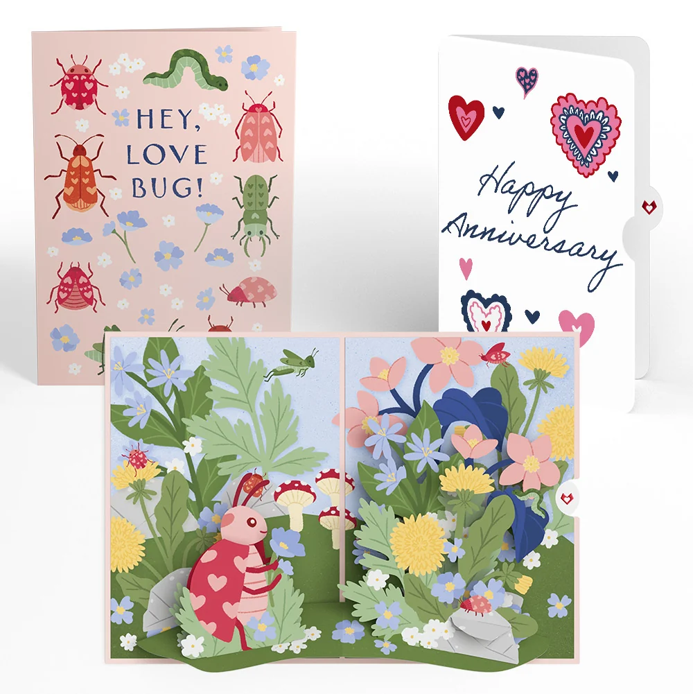 Lovepop Hey, Love Bug! Pop-Up Card and Heart Motif Anniversary Sentiment Set