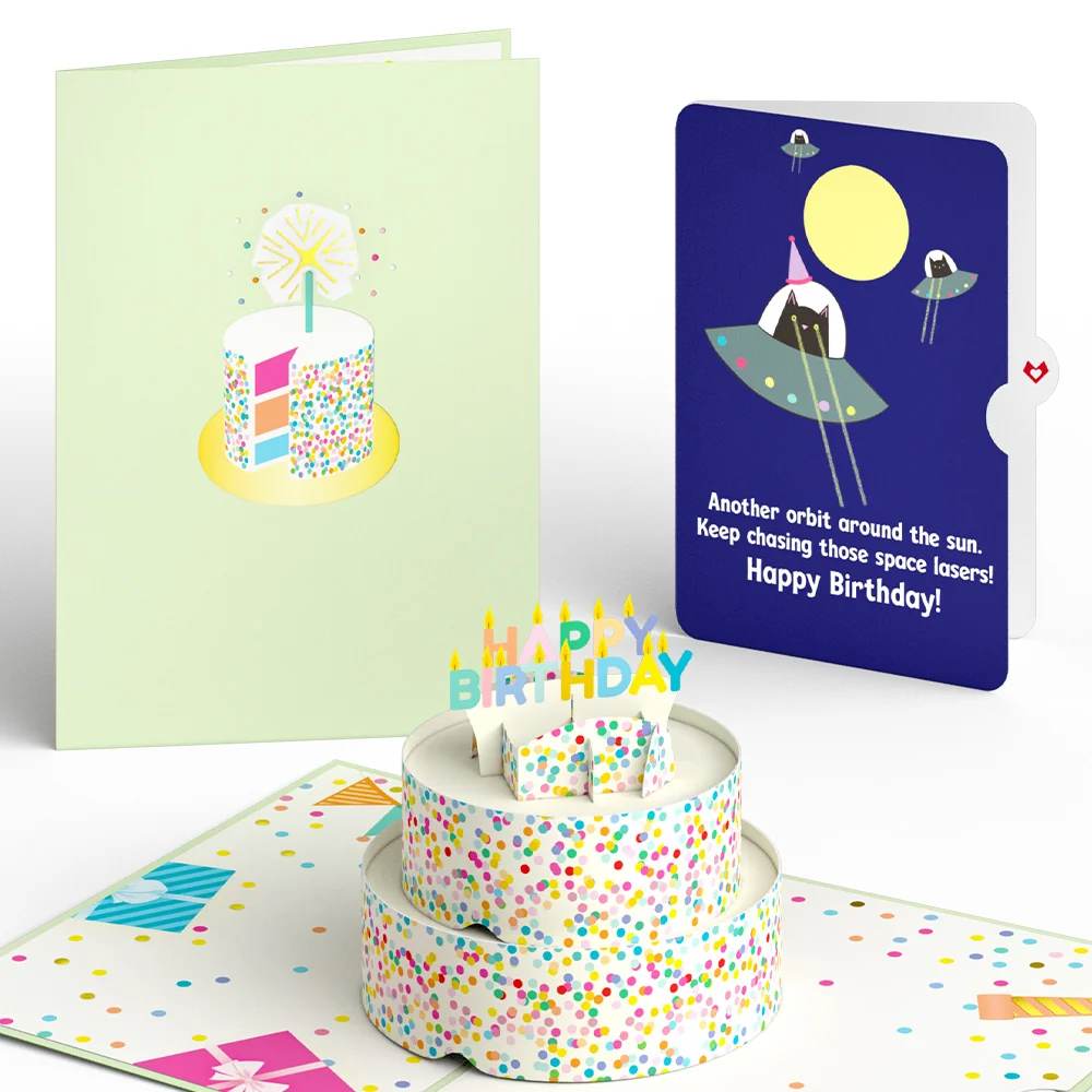 Lovepop Sprinkles Birthday Cake with Space Laser Cats Pop-Up Card and Sentiment Set Candle
