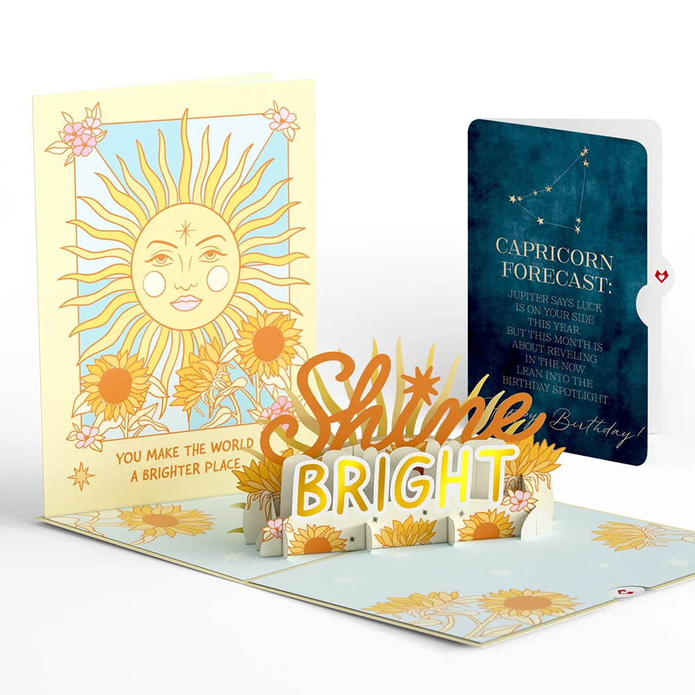 Lovepop Shine Bright Birthday Pop-Up Card and Capricorn Zodiac Sentiment Set Cream