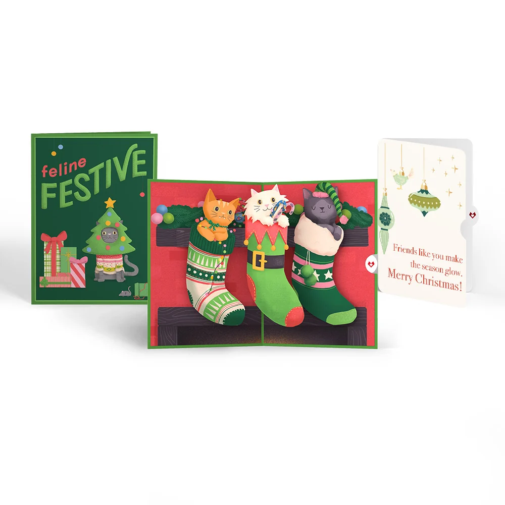 Lovepop Christmas Cat Stockings Pop-Up Card and Sentiment Set for Friend Cream