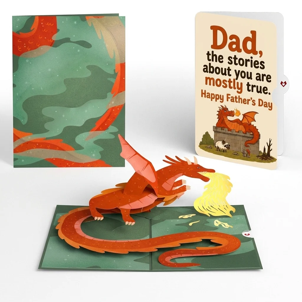 Lovepop Fire-Breathing Dragon Father's Day Pop-Up Card and True Stories Sentiment Set for Dad Scale