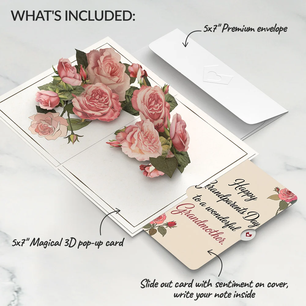 Lovepop Roses in Bloom Pop-Up Card and Grandparents Day Sentiment Set Cream - Image 2