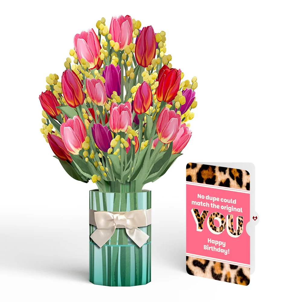 Lovepop Cheerful Tulips Birthday Bouquet and The original YOU Sentiment Set Vase