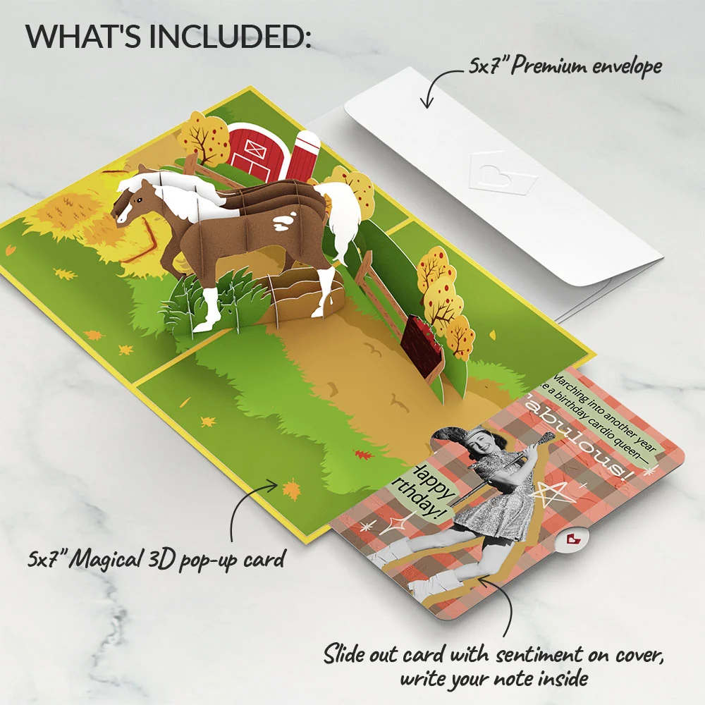 Lovepop Horse Birthday Pop-Up Card and Cardio Queen Sentiment Set - Image 2
