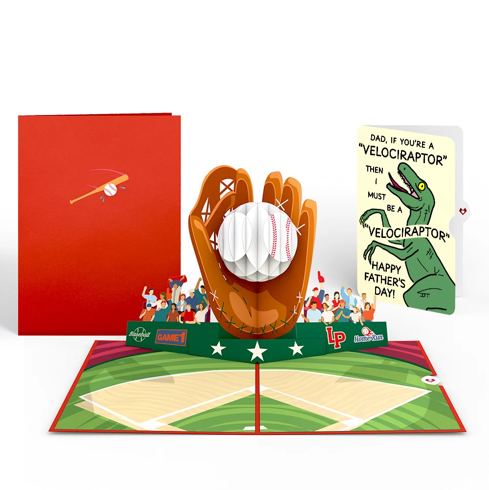 Lovepop Home Run Father's Day Pop-Up Card and Velociraptor Sentiment Set Plate