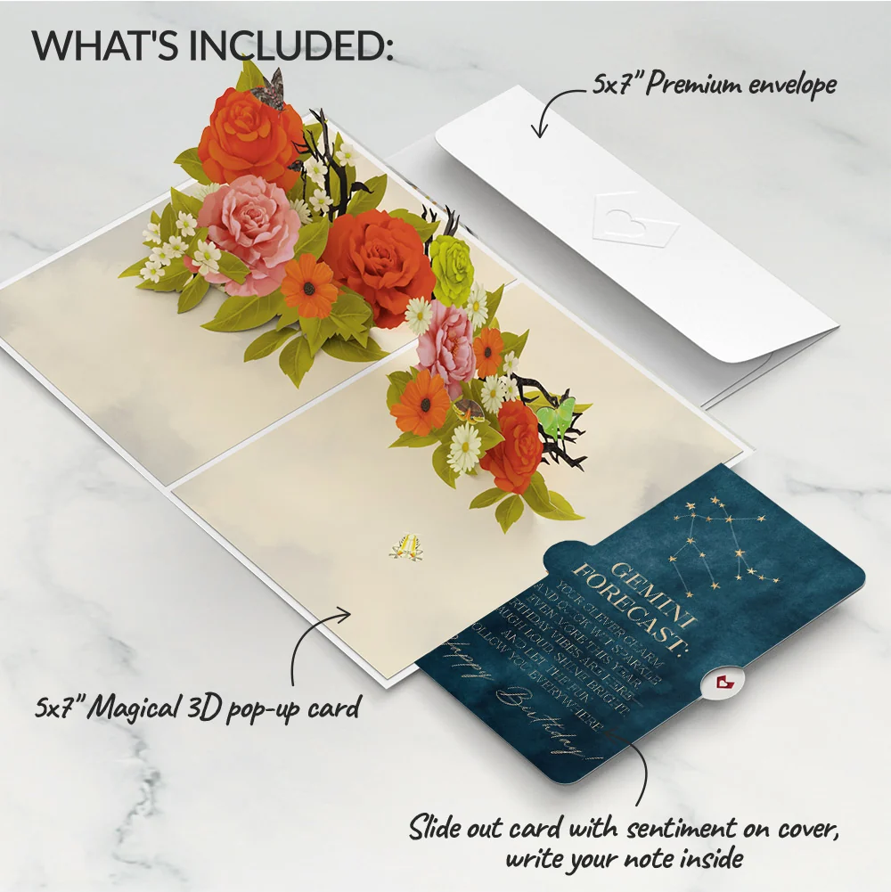 Lovepop Midnight Florals Birthday Pop-Up Card and Gemini Zodiac Sentiment Set - Image 2