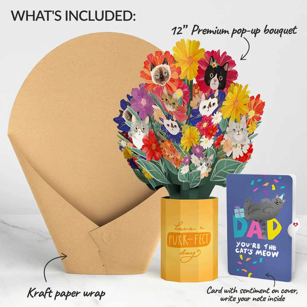 Lovepop Purr-fect Cat Birthday Bouquet and Sentiment Set for Dad Vase - Image 2