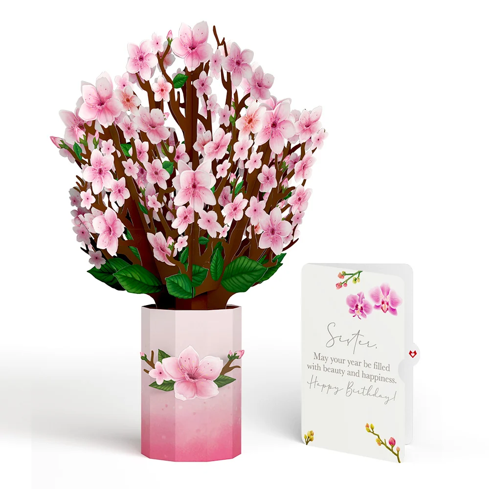 Lovepop Cherry Blossom Birthday Bouquet and Sentiment Set for Sister Vase