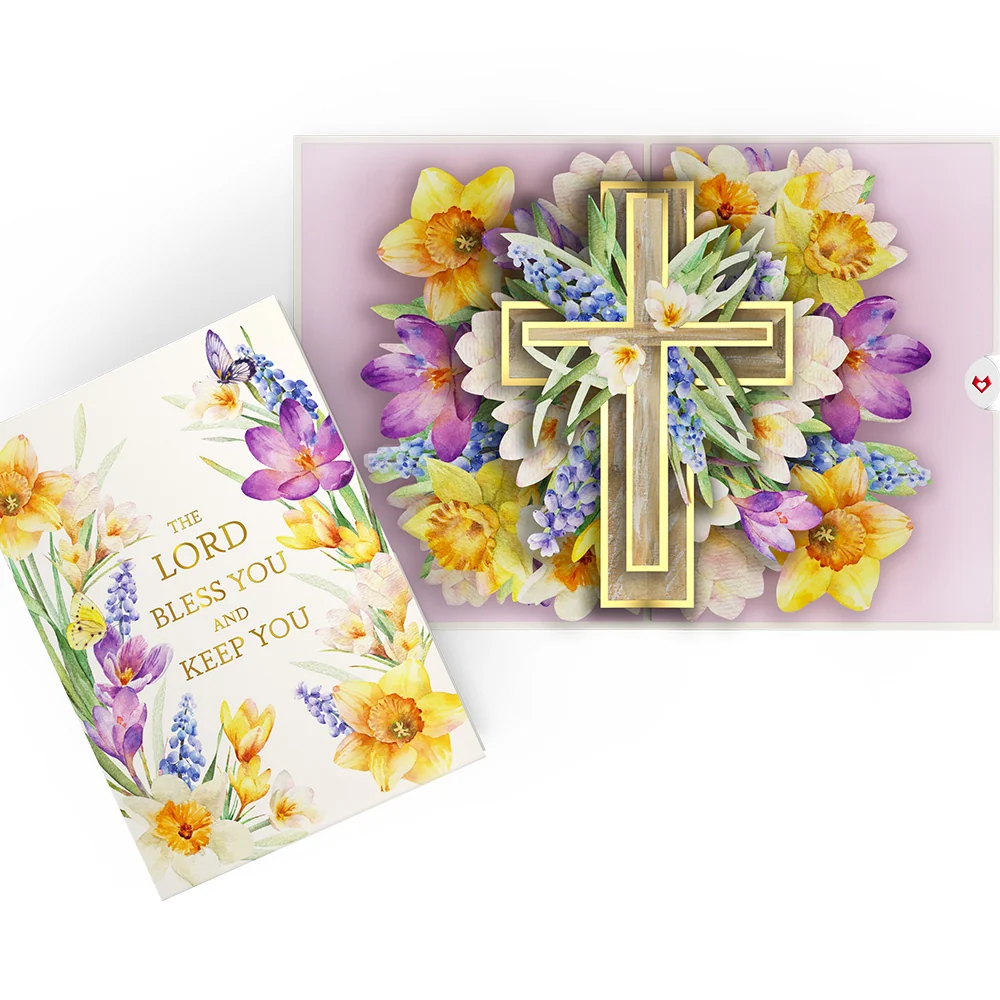 Lovepop The Lord Bless You Floral Cross Pop-Up Card Cream