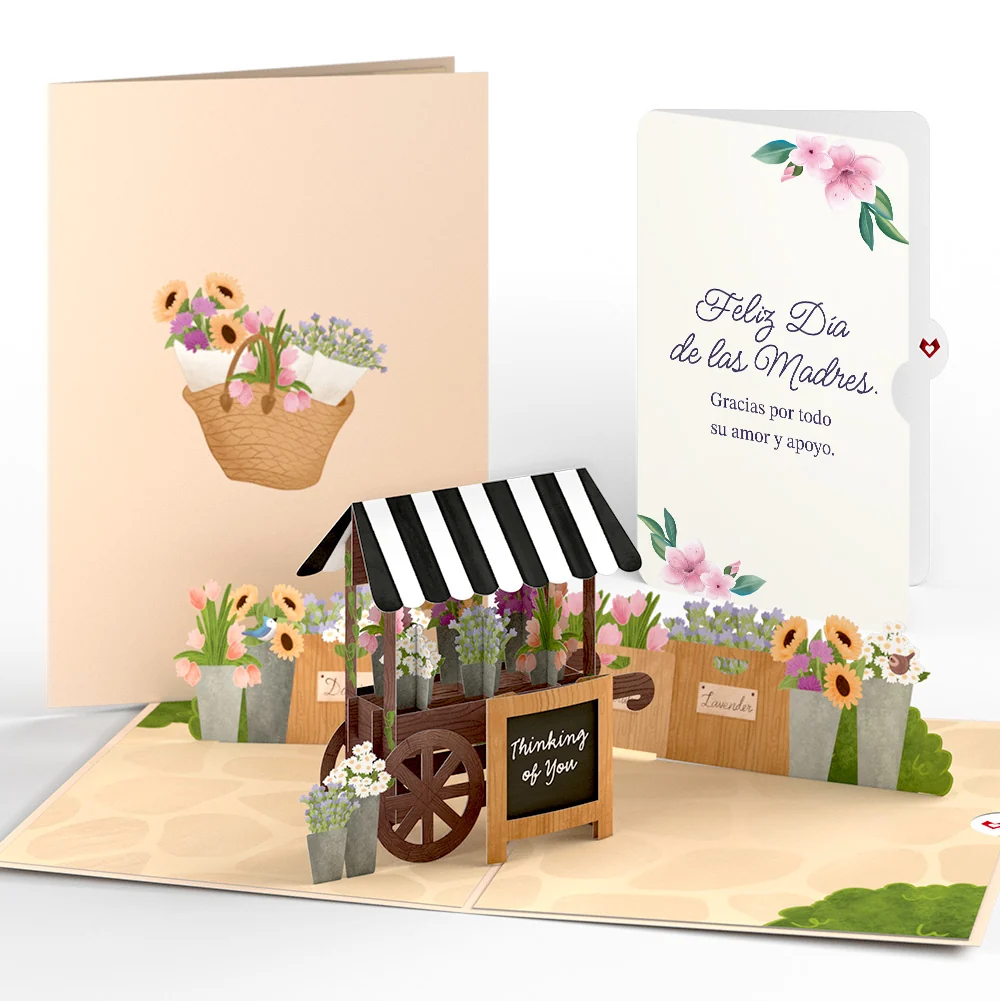 Lovepop Thinking of You Flower Cart Mother's Day Pop-Up Card and Sentiment Set for Spanish Mom Basket