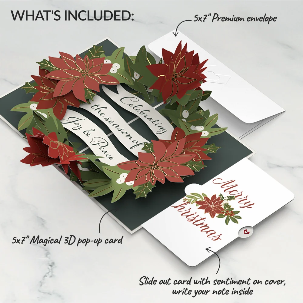 Lovepop Season's Greetings Poinsettia Wreath Pop-Up Card and Sentiment Set - Image 2