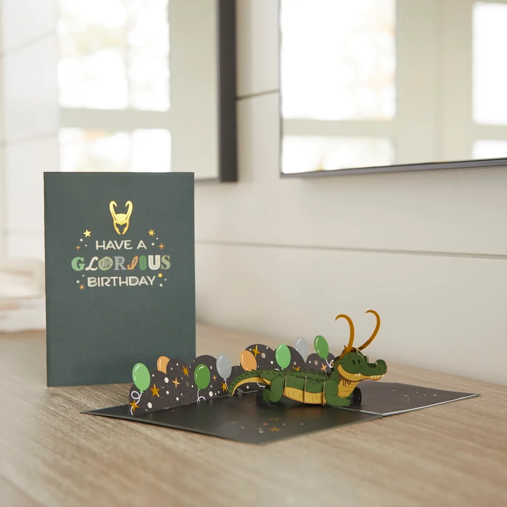 Lovepop Marvel's Loki Glorious Birthday Pop-Up Card Scale