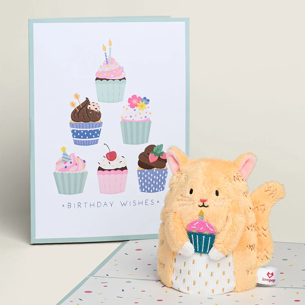 Lovepop 'Birthday Wishes' Cupcake Cat Plushpop Card