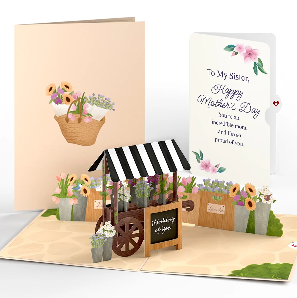 Lovepop Thinking of You Flower Cart Mother's Day Pop-Up Card and Sentiment Set for Sister Basket