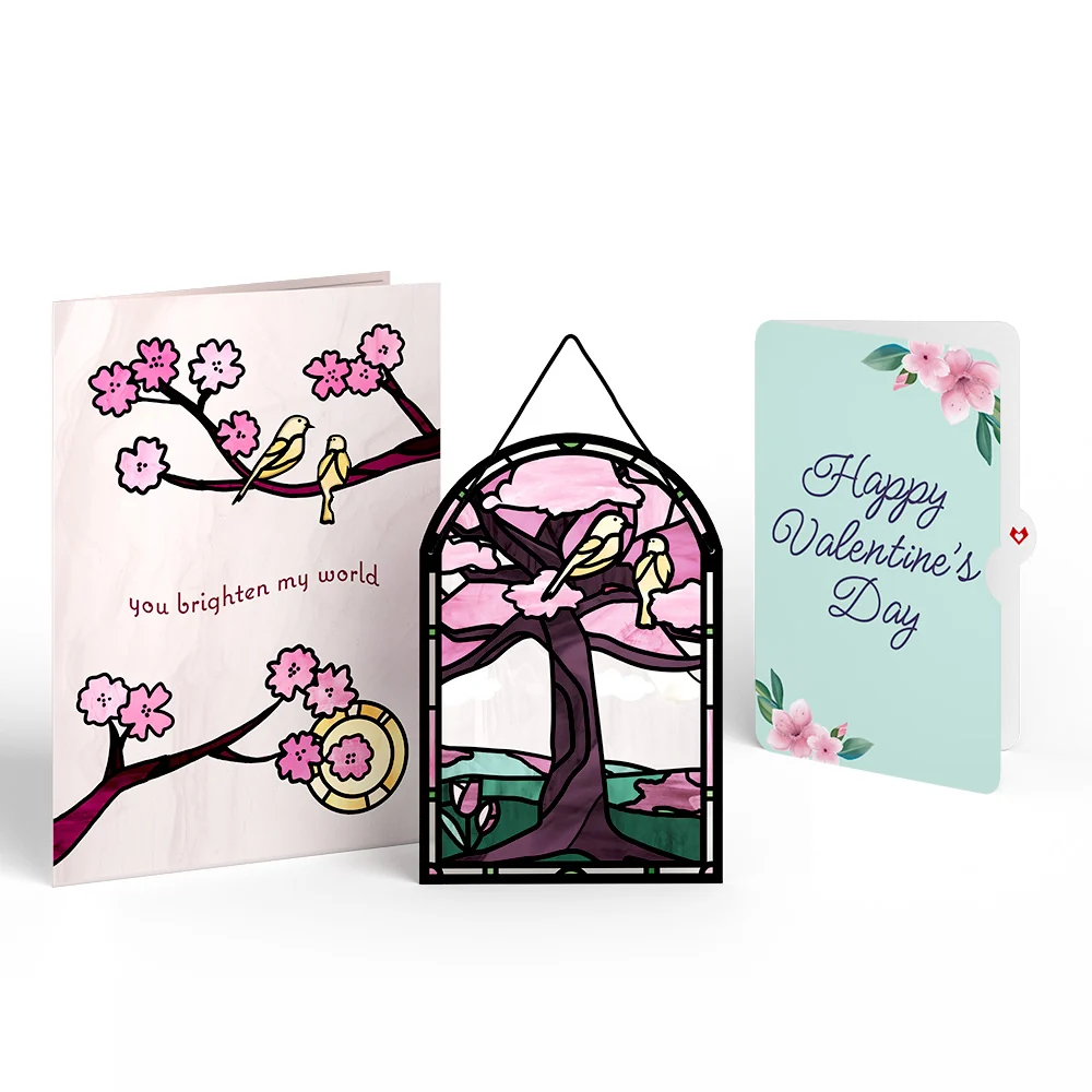 Lovepop You Brighten My World Birds Valentine Suncatcher Card and Sentiment Set Glass