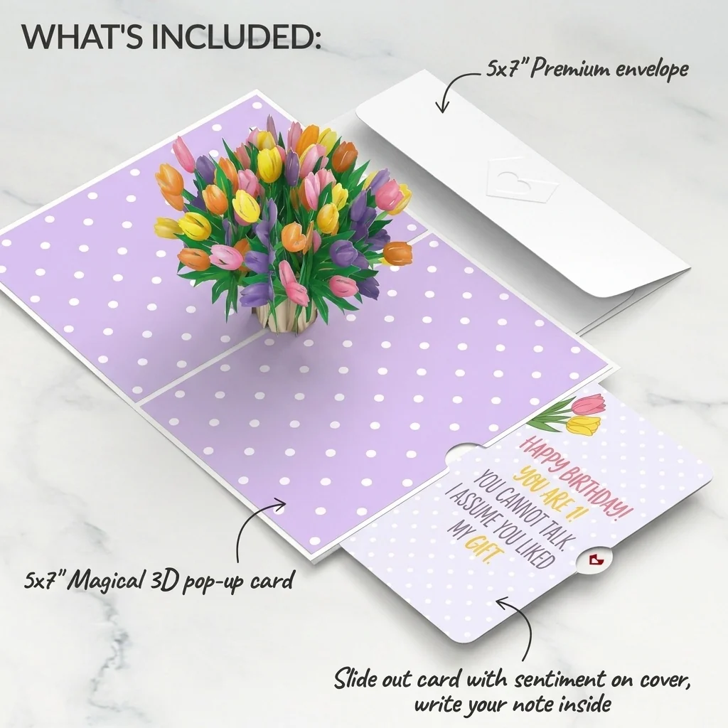 Lovepop Timeless Tulips 1st Birthday Pop-Up Card and Cannot Talk Sentiment Set Vase - Image 2