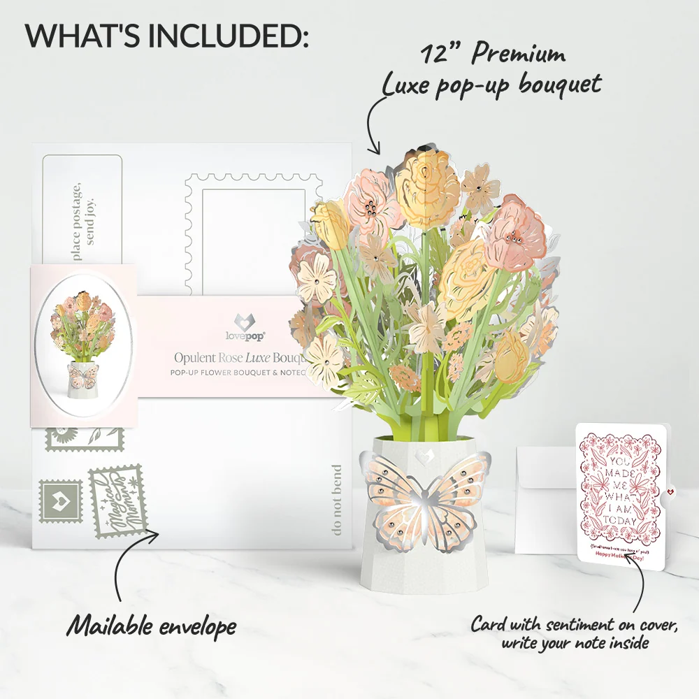 Lovepop Opulent Rose Mother’s Day Luxe Bouquet and Folk Floral Gratitude Sentiment Set for Mom Vase - Image 2