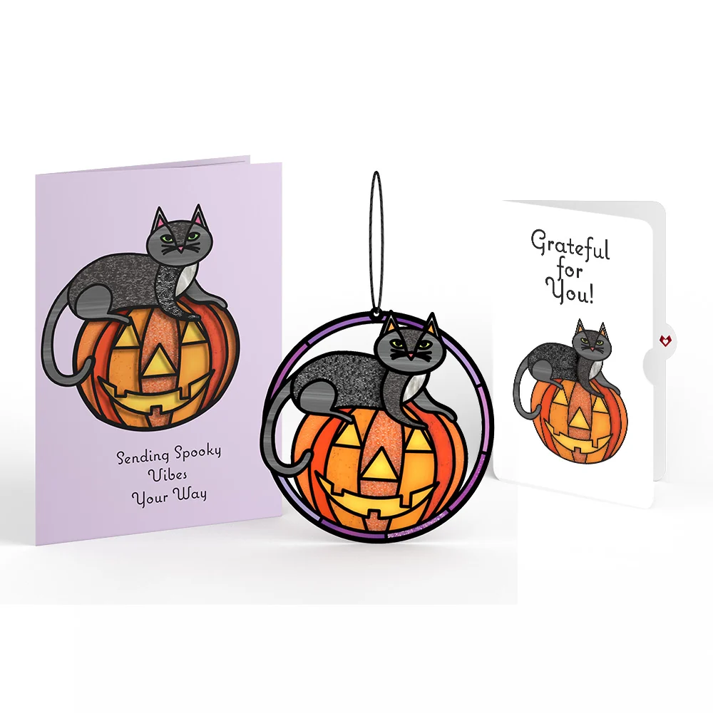 Lovepop Spooky Vibes Halloween Cat Suncatcher Card and Appreciation Sentiment Set Glass