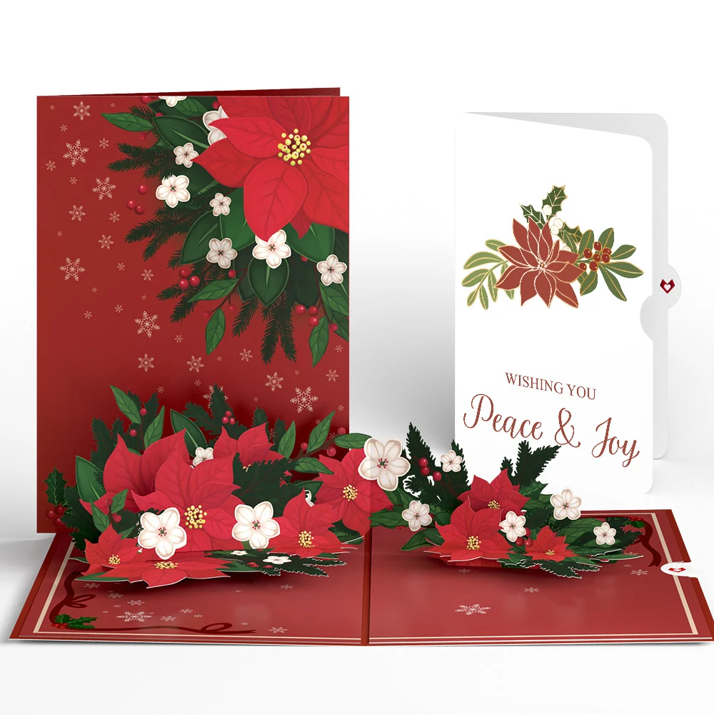 Lovepop Poinsettia & Pine Christmas Pop-Up Card and Peace & Joy Sentiment Set