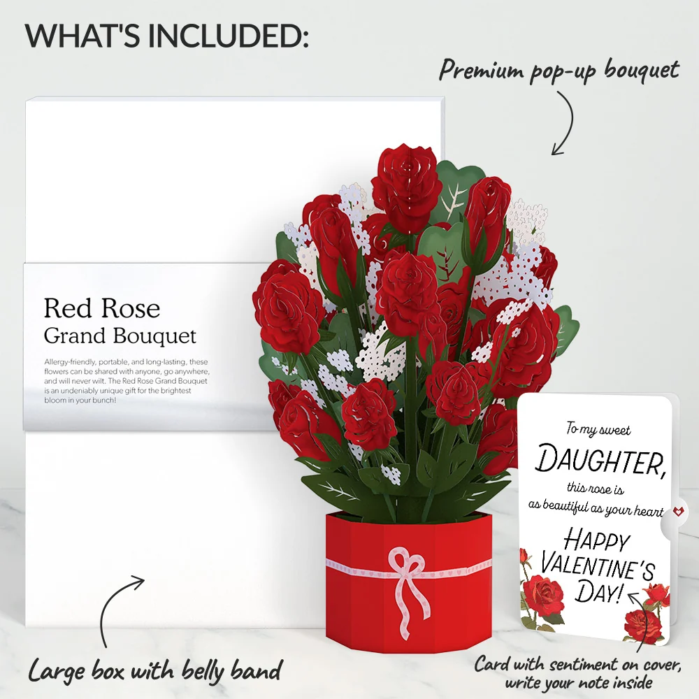 Lovepop Red Rose Valentine Grand Bouquet and Roses Sentiment Set for Daughter Vase - Image 2