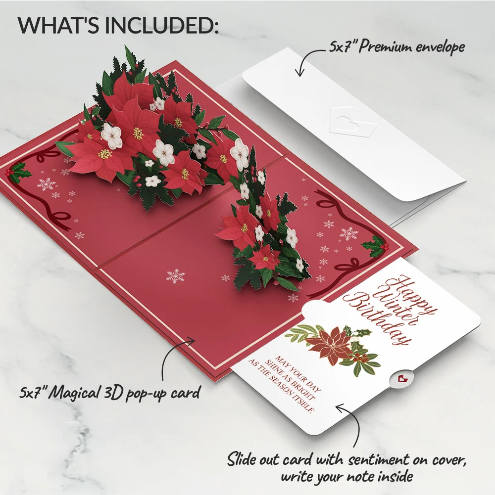 Lovepop Poinsettia & Pine Winter Birthday Pop-Up Card and Sentiment Set - Image 2
