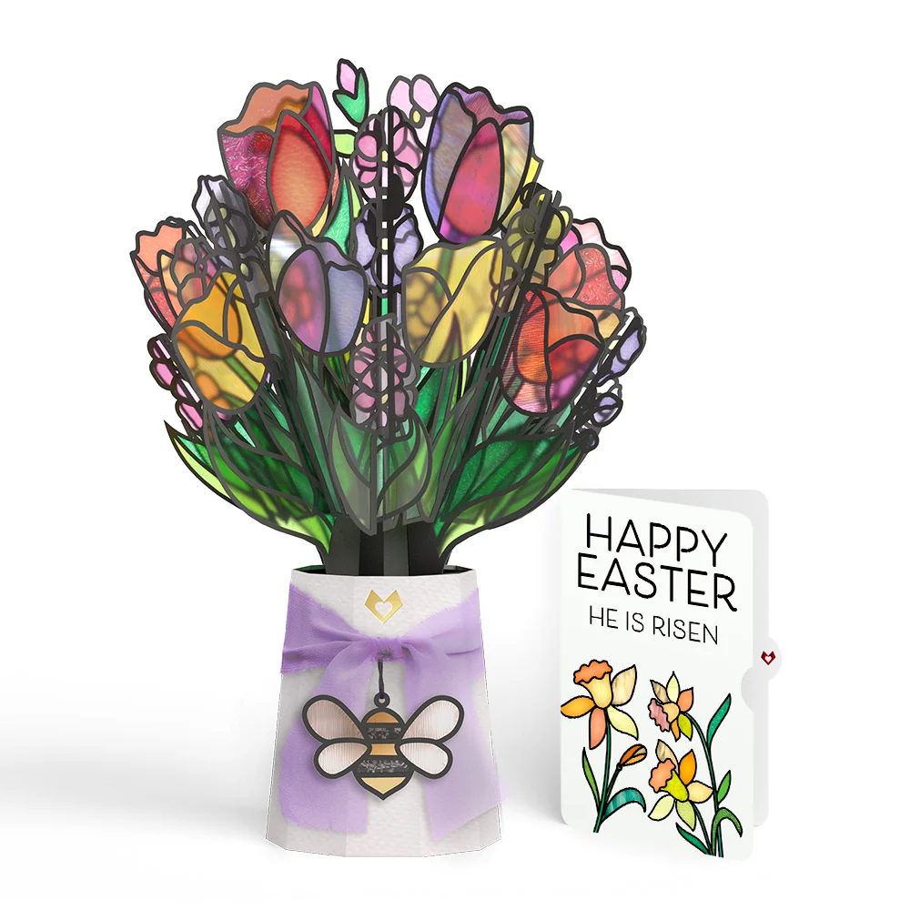 Lovepop Vibrant Tulip Easter Suncatcher Bouquet and Garden Blooms He Is Risen Sentiment Set Glass