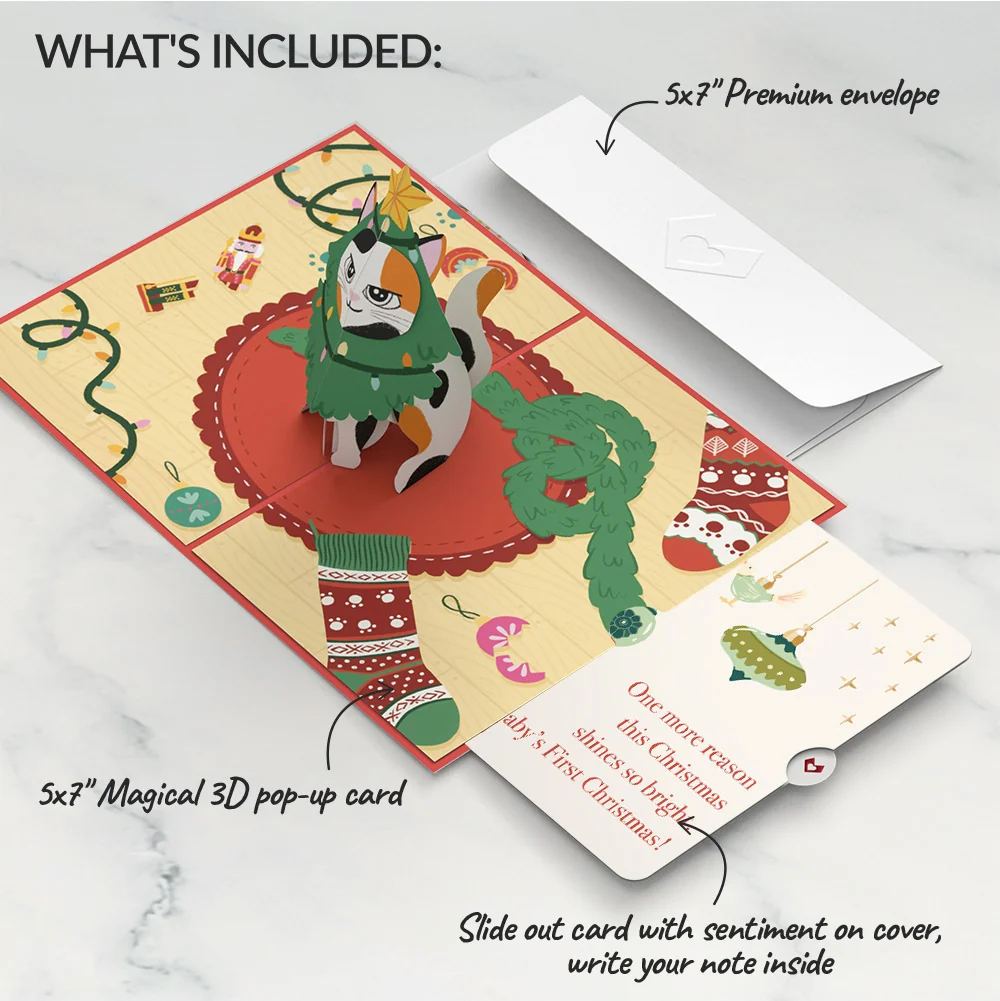 Lovepop Meowy Cat-mess Christmas Pop-Up Card and Sentiment Set for Baby Cream - Image 2