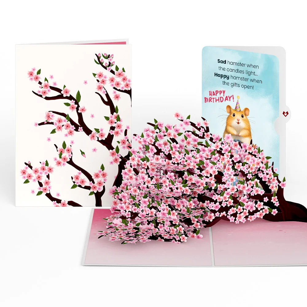 Lovepop Cherry Blossom Branches in Bloom Birthday Pop-Up Card and Happy Hamster Sentiment Set Candle
