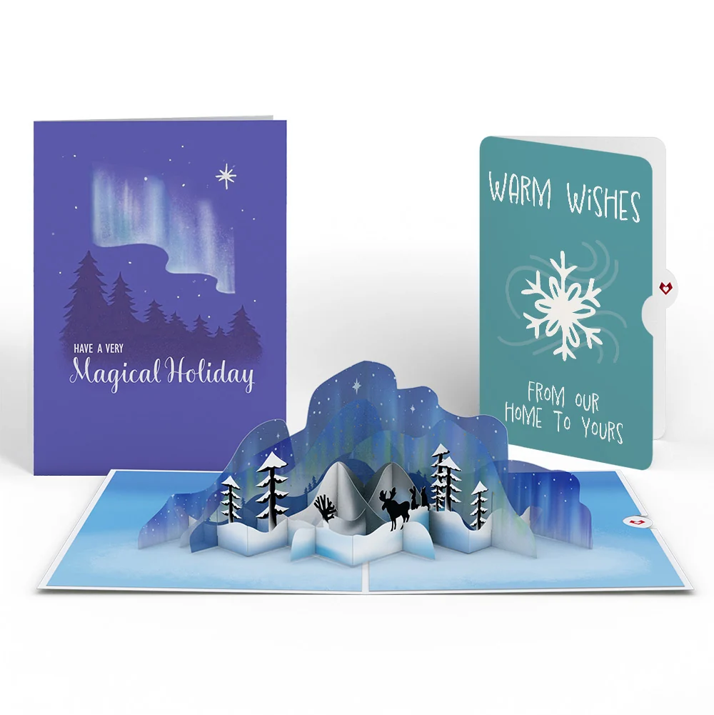 Lovepop Winter Borealis Scene Pop-Up Card and Snowflake Holiday Sentiment Set